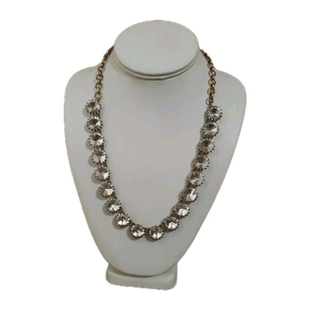 J Crew Rivoli Pronged Clear Rhinestone Necklace Gold Tone Senorita Clasp 20" Adj